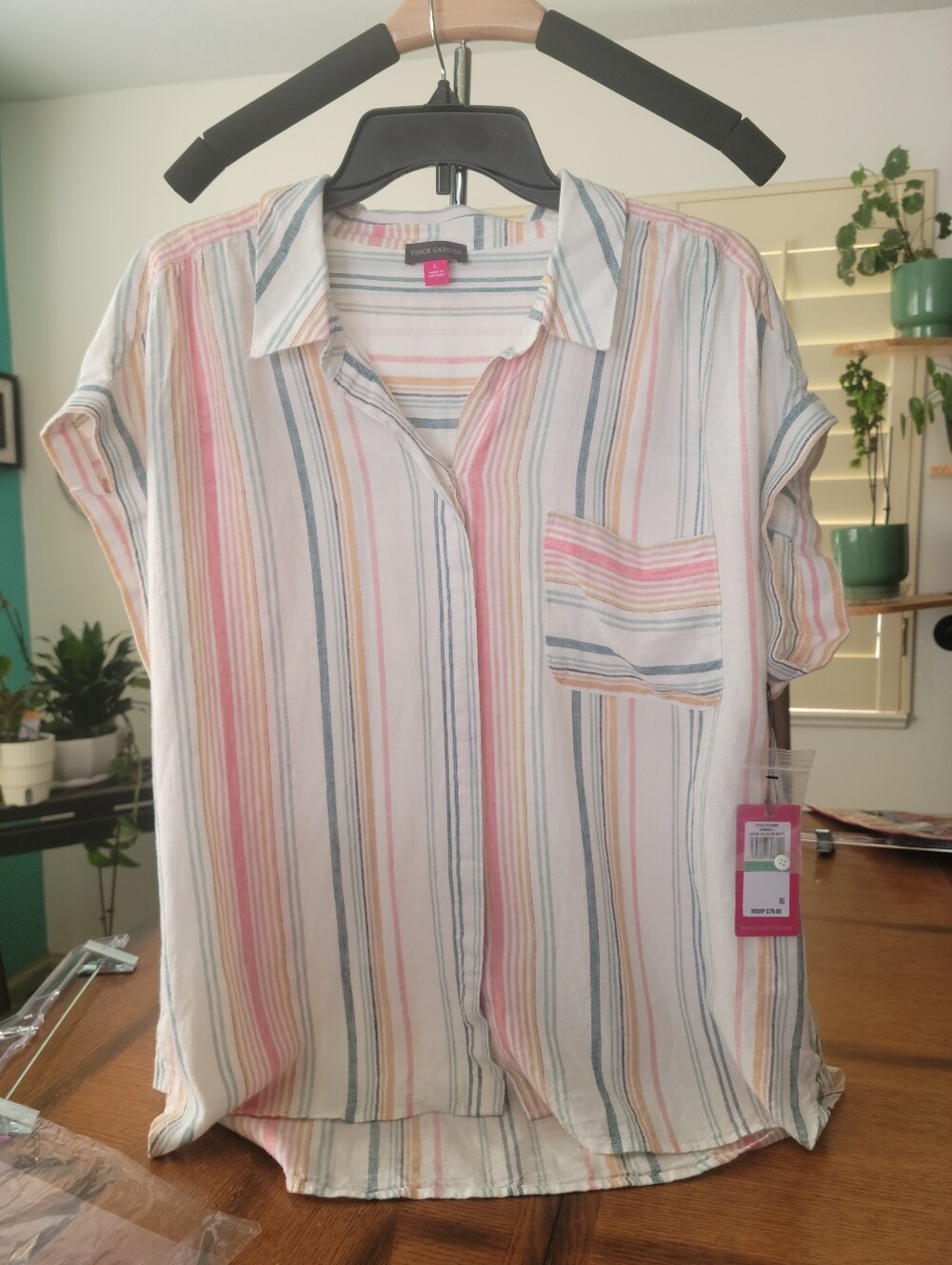 Vince Camuto Striped Womens Blouse